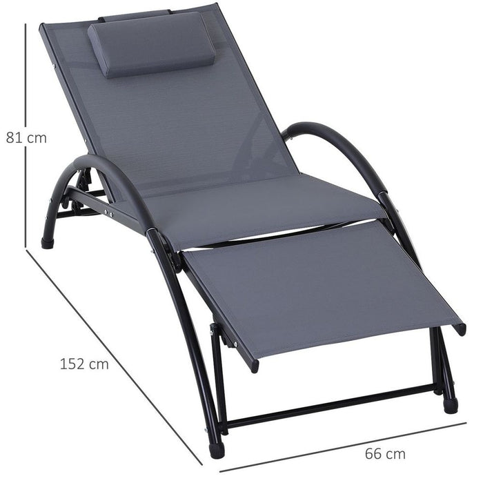 Sun Lounger Half Circle Arms Adjustable Head Footrest Aluminium Frame Grey