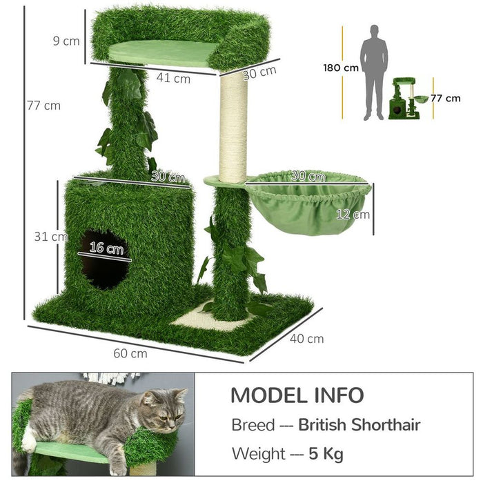 Premium PawHut Cat Tree - Green Leaves, Scratching Posts, Condo - 77cm