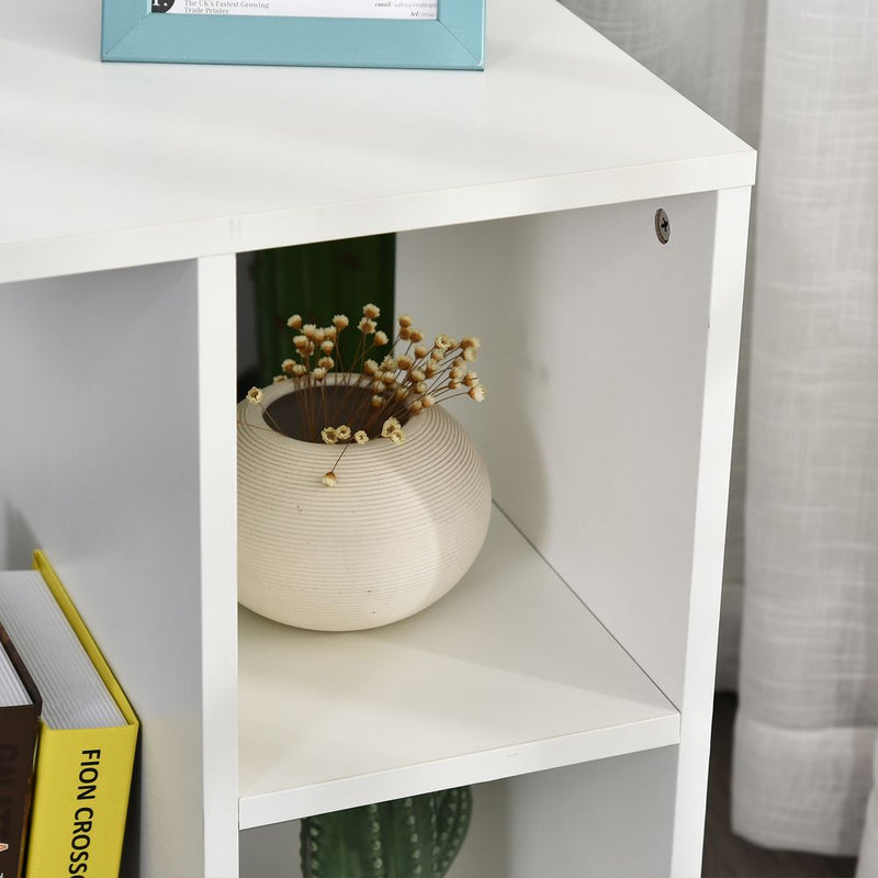 HOMCOM C-Shape End Table Unique Storage Unit w/ 2 Shelves 4 Wheels Freestanding Home Office Furniture Cabinet Square Studio White