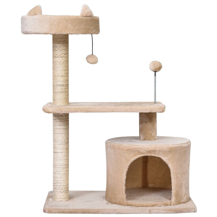 PawHut Mult-level Cat Tree Scratch Post Scratcher Climbing Tower Kitty Activity Center Condo Perch Jumping Platforms Beige 61L x 41W x 81H cm