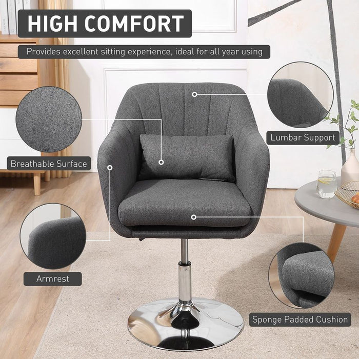 HOMCOM Retro Swivel Tub Chair: Stylish Dark Grey Linen, High-Quality Steel Frame, Cushion Seat