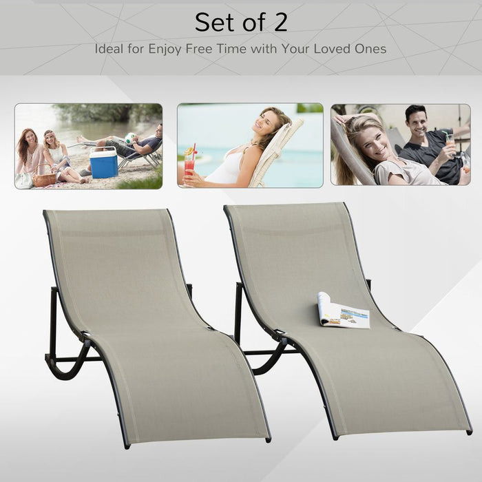 Set of 2 S-shaped Reclining Chair 165x61x63cm Khaki Zero Gravity Recliners