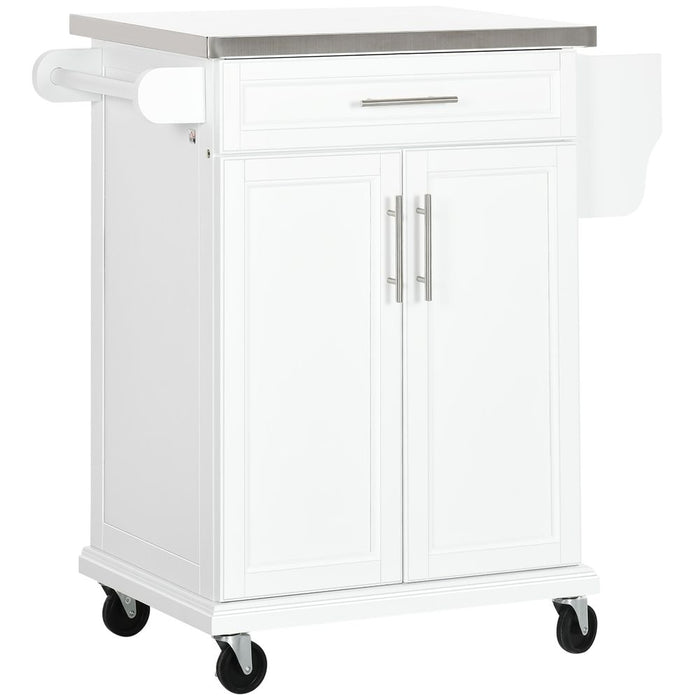 Rolling Kitchen Cart Storage Trolley with Drawer Towel Rail Steel White