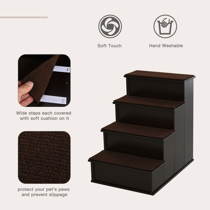 Premium Quality 4-Step Wooden Pet Stair Steps: Soft Cushions, Dog Ladder for Bed - Say Goodbye to Pet Mobility Issues!