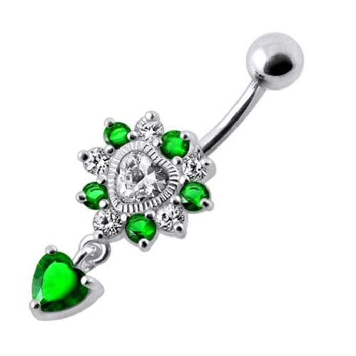 Royal Heart Stone Jeweled Dangling Navel Belly Ring