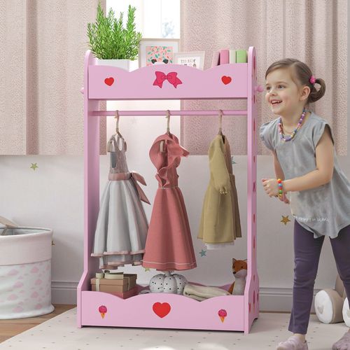 AIYAPLAY Kids Clothes Rail w/ Storage Shelves for Bedroom, Nursery, Hot Pink