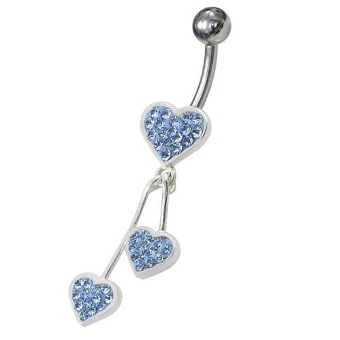 Jeweled Trible Heart Dangling Belly Ring