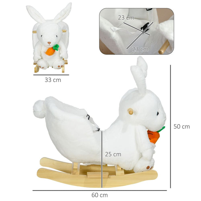 HOMCOM Kids Rabbit-Shaped Rocking Horse with Realistic Sounds Safety Belt  White