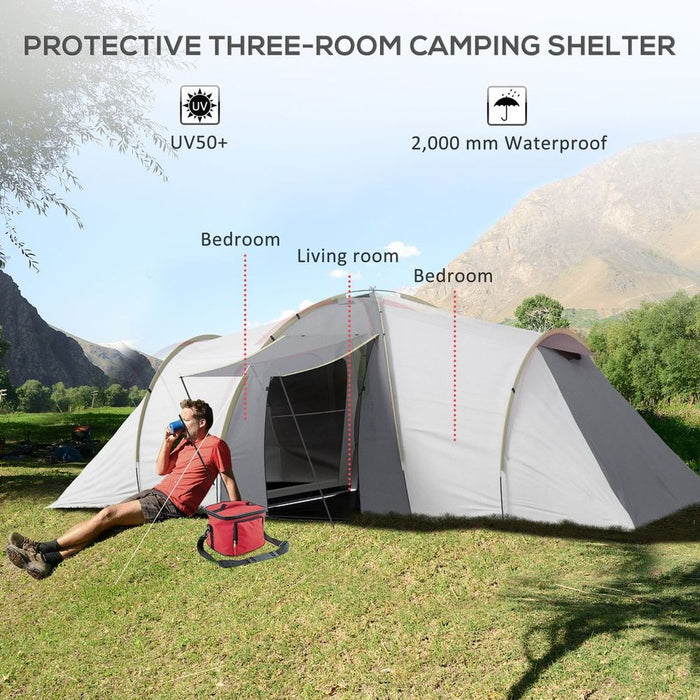 Outsunny 4-6 Person Camping Tent with 2 Bedroom, Living Area and Vestibule