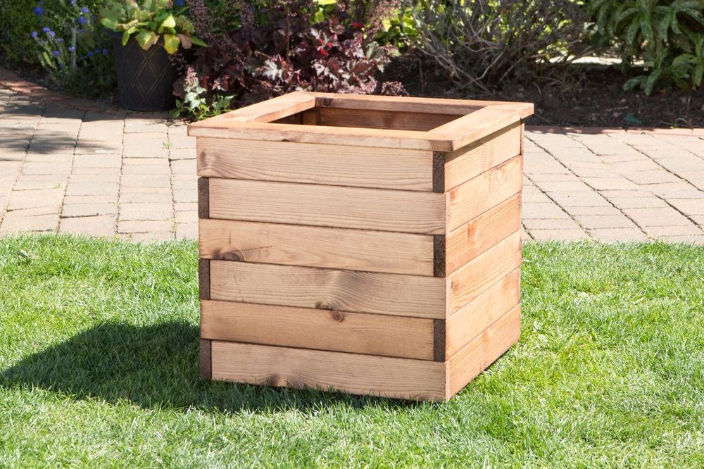 Large Square Planter - Premium Wood Construction | Drainage | Hand-Finished | 46L Volume | Made in Britain | Rustproof Bolting