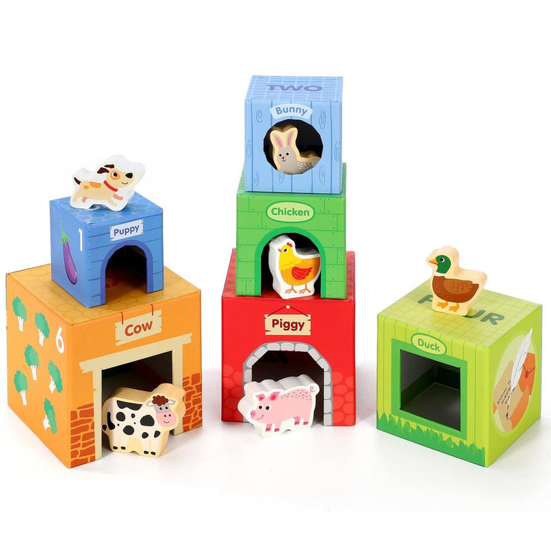 Premium SOKA Farm Stacking Cubes - Early Learning, Counting, Colors, Animals - High Quality