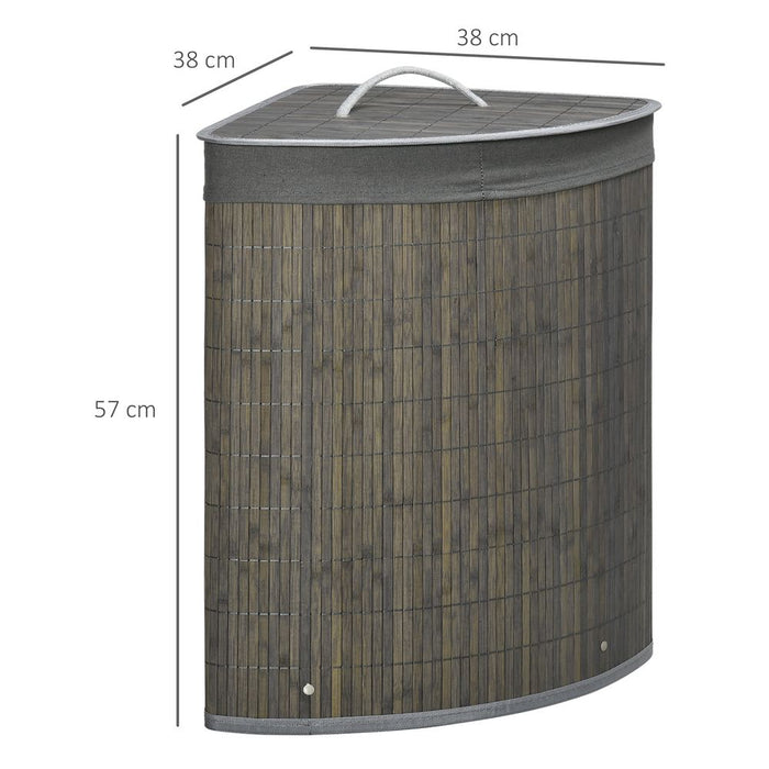 55L Bamboo Corner Laundry Hamper Bamboo Laundry Basket 38x38x57cm Grey HOMCOM