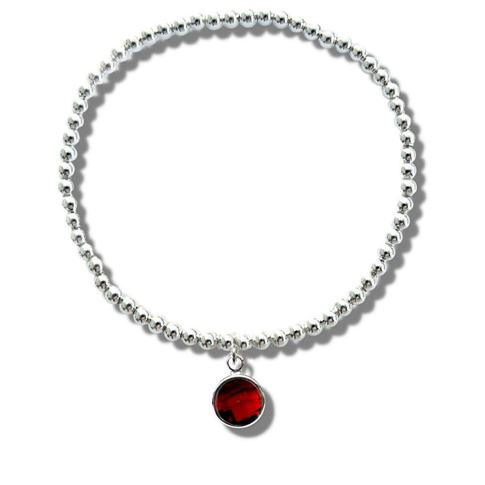 July Birthstone Beaded Bracelet - Bright Red - Silver Plated - Suitable for Women & Girls - Perfect Birthday Gift!