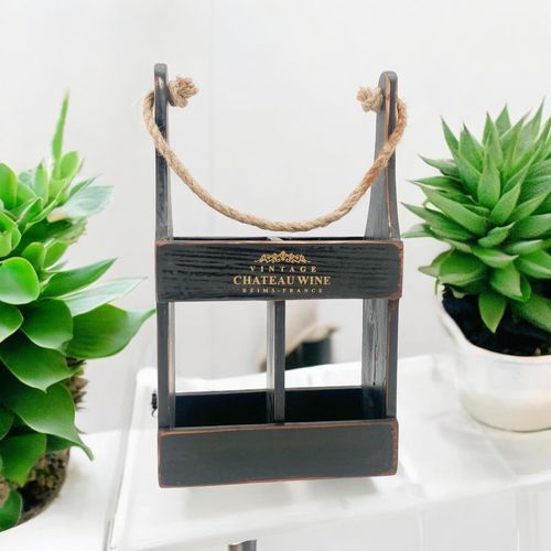 39CM BLACK WOODEN 2 BOTTLE WINE HOLDER