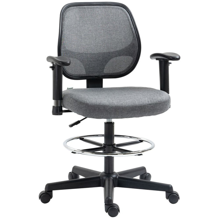 Vinsetto Swivel Office Draughtsman Chair,Ergonomic Painting Chair, Fabric Standing Desk Chair with Adjustable Armrest and Seat Height, Grey