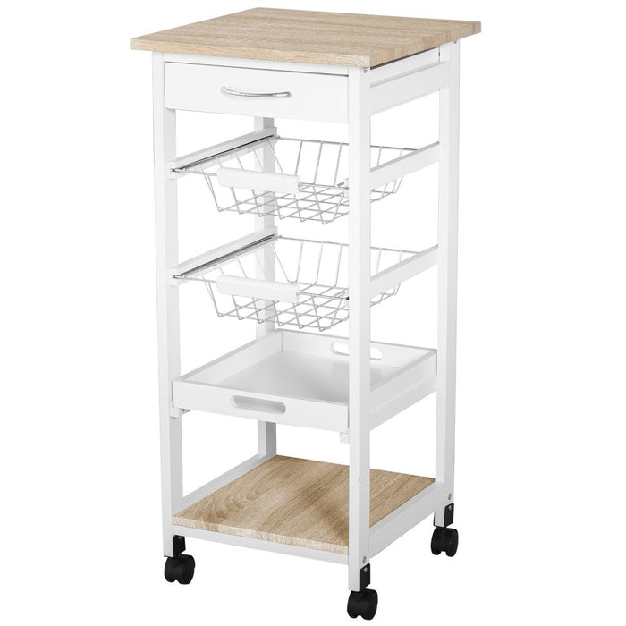 Premium 5-Tier MDF Wood Kitchen Cart | Sleek White Design | Ample Storage Space | Easy Mobility