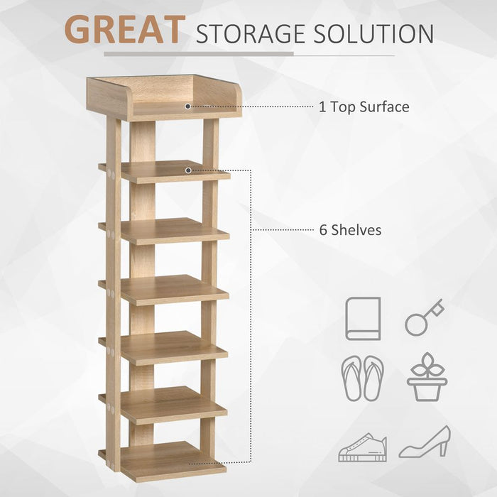 HOMCOM 7 Tier Shoe Rack Organizer Storage Shelf Wooden Display Cabinet for Entryway Living Room Bedroom Oak