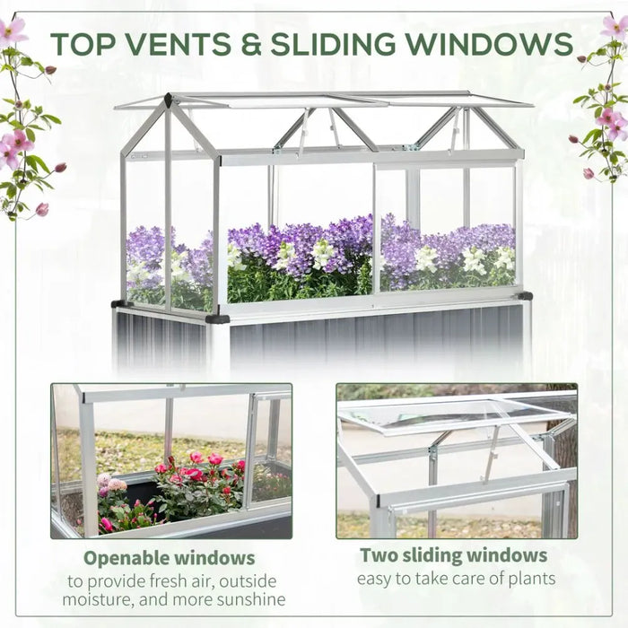 Premium Galvanized Steel Raised Bed with Greenhouse & Openable Windows