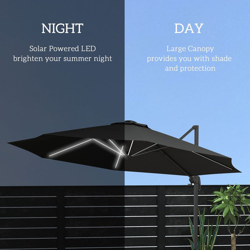 Outsunny 3m Solar LED Cantilever Parasol Dark Grey