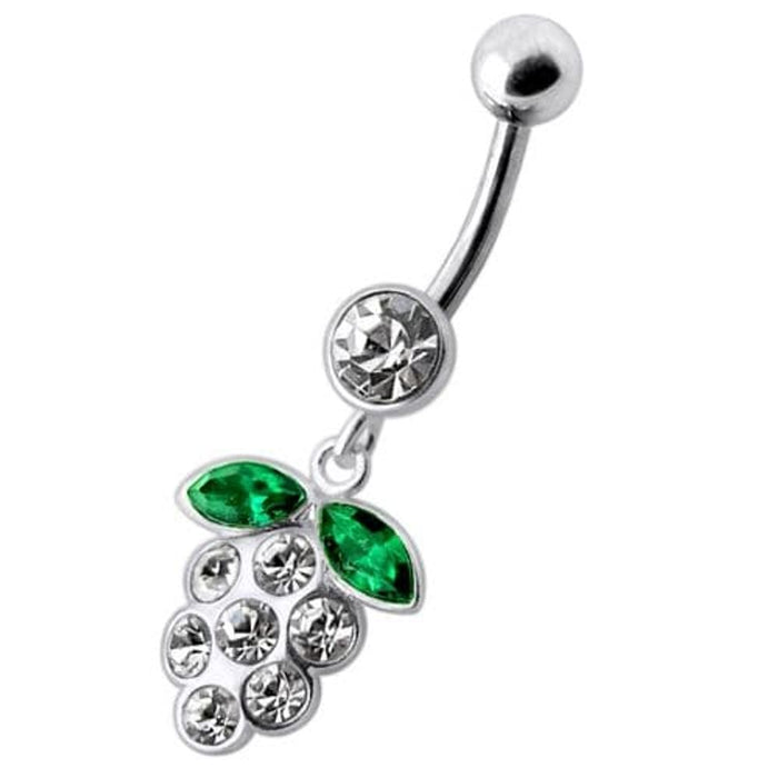 Silver Fancy Jeweled Grape Dangling Curved Belly Ring