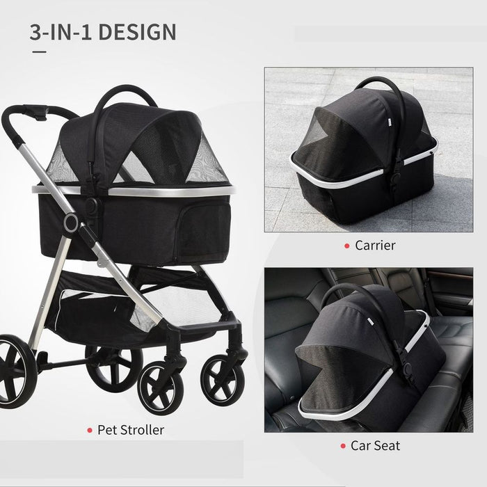 PawHut One-Click Foldable Pet Stroller w/ Storage Basket, for Small Pets