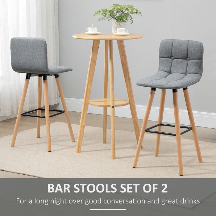 Set of 2 Grey Button-Tufted Counter Height Bar Chairs - Armless Bar Stool