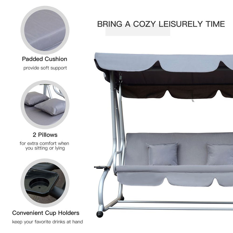 Luxury Hammock Swing Chair Bench with Free Pillows - Grey, Adjustable, Durable Metal Frame for Relaxation and Comfort