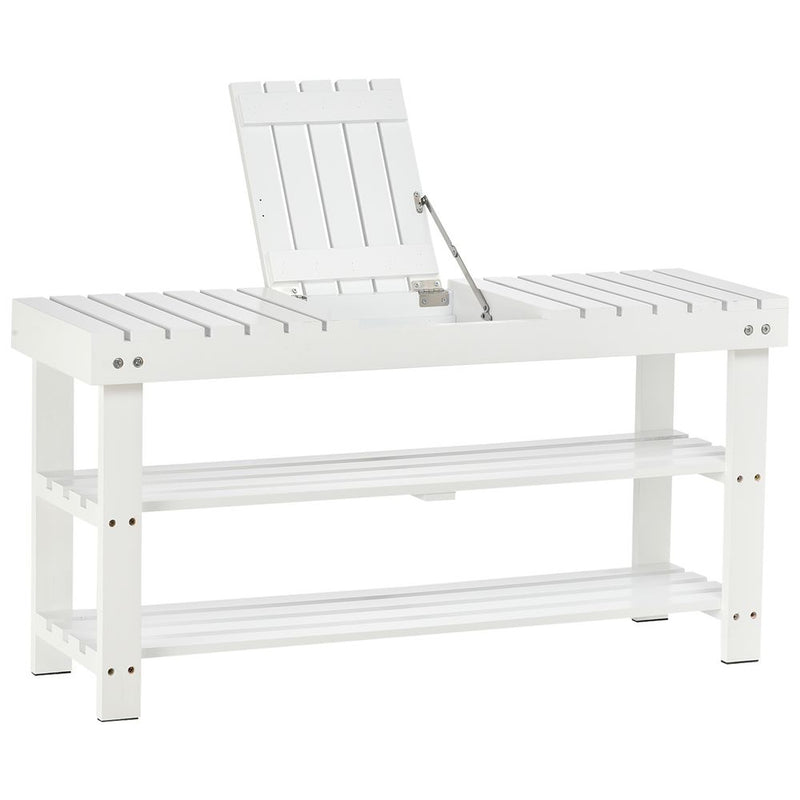 3-Tier Open Shoe Rack Hidden Storage Wood Frame Wide Shelves White