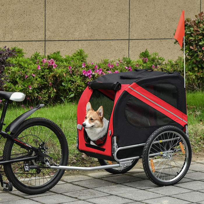 Pawhut Folding Dog Carrier Bicycle Pet Trailer in Steel Frame Stroller - Red & Black