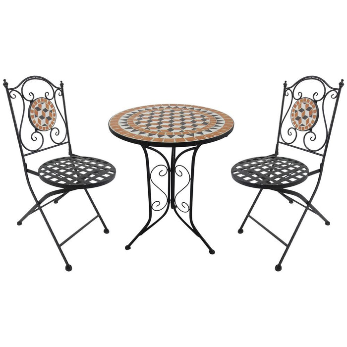 Outsunny 3 Pcs Mosaic Bistro Table Chairs Set - Black/Orange/White