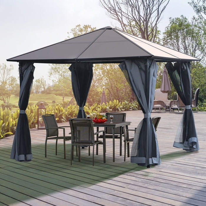 Premium Outdoor Garden Gazebo | 3x4m | Hardtop Roof | Mesh Curtains | Grey