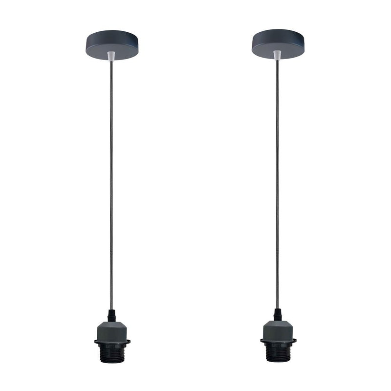 2 Pack Industrial Grey Pendant Light Fitting, Lampshade Holder Fitting Set With PVC Cable.