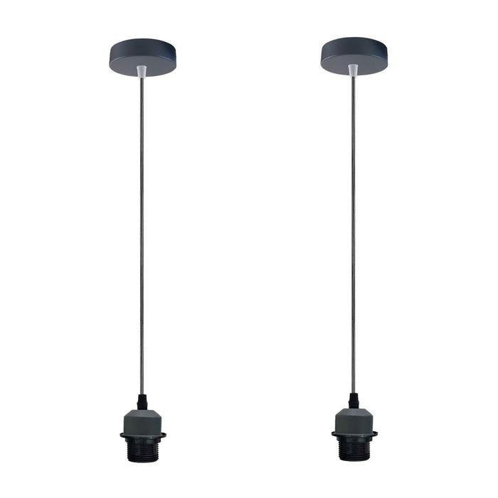 2 Pack Industrial Grey Pendant Light Fitting, Lampshade Holder Fitting Set With PVC Cable.