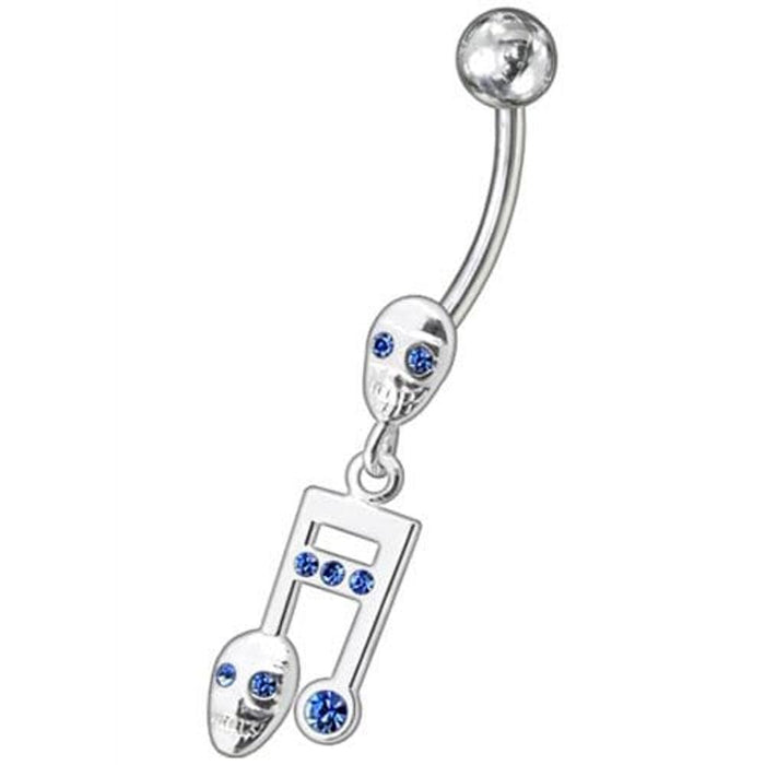 Fancy Skeleton Jeweled Dangling SS Bar Belly Ring 