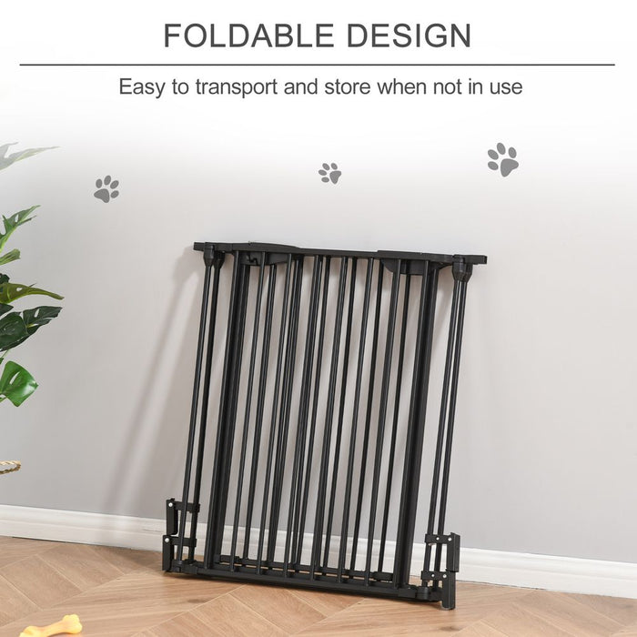 PawHut Pet Safety Gate 3 Panels Playpen Metal Fence with Walk Through Door Black