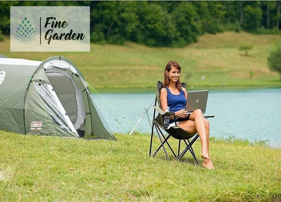 Fine Garden Green Folding Camping Chair, Lightweight, Fishing Beach Chair with Cup Holder