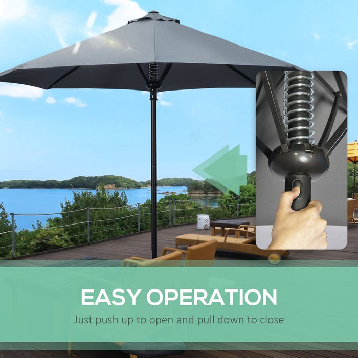 Outsunny Outdoor Table Umbrella - Sun Shade with 8 Ribs, Grey