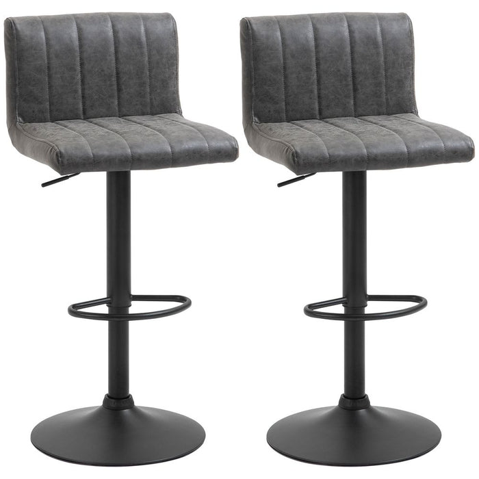 HOMCOM Adjustable Barstools Set of 2, Swivel Counter Bar Chairs, Bar Stools with Footrest, PU Leather, Gas Lift, Grey