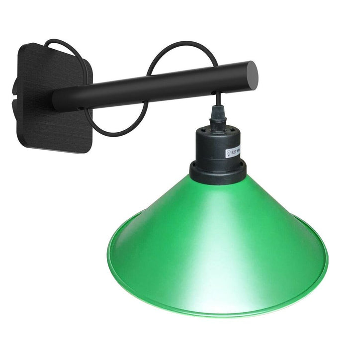 Modern Industrial Black Wall Light Wood Sconce Fitting Metal Green Cone Shape Shade Indoor Light Fixture