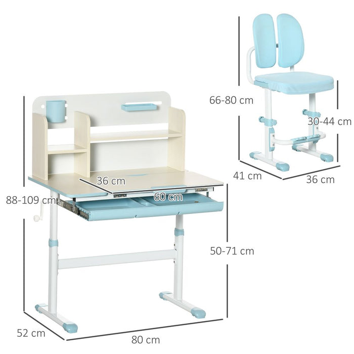 Height Adjustable Kids Desk and Chair Set, for Ages 3-12 Years - Blue