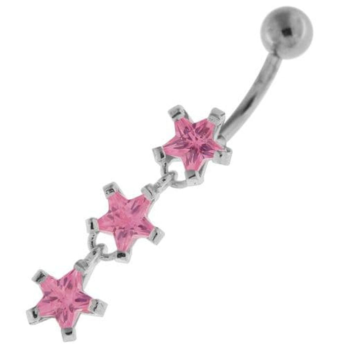 Dangling Tri Stars Sterling Silver Navel Belly Button Bar