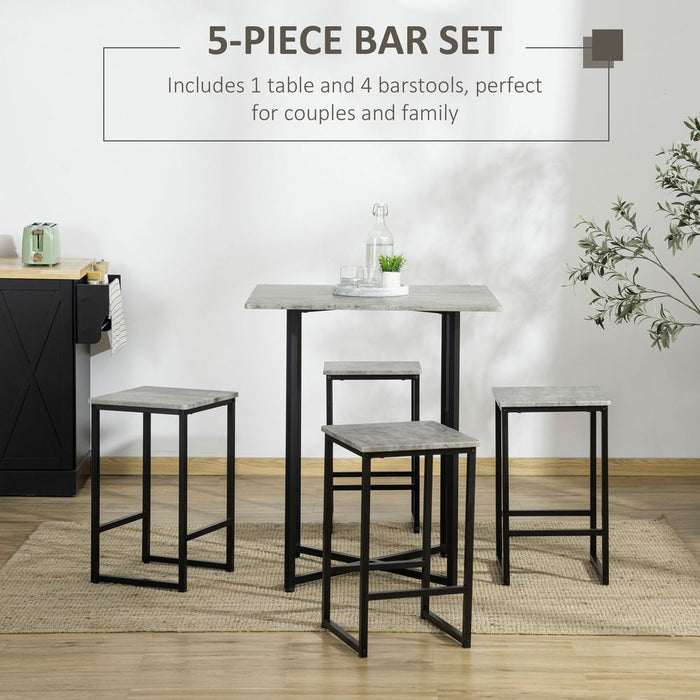 5pc Square Dining Set, Grey Concrete Bar Table, High-Quality Materials