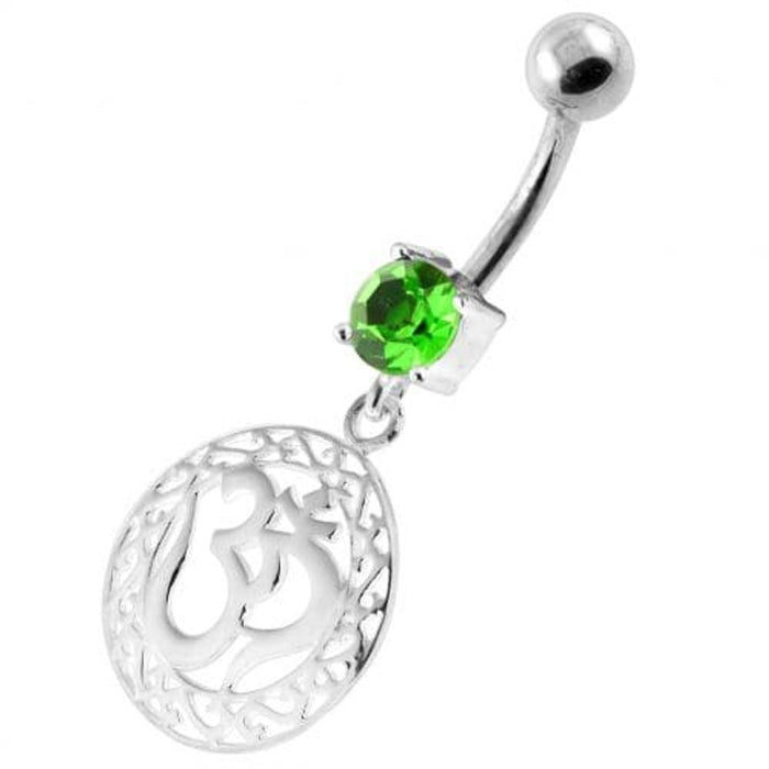 Ohm in a Floral Cut out 925 Sterling Silver Navel Bar