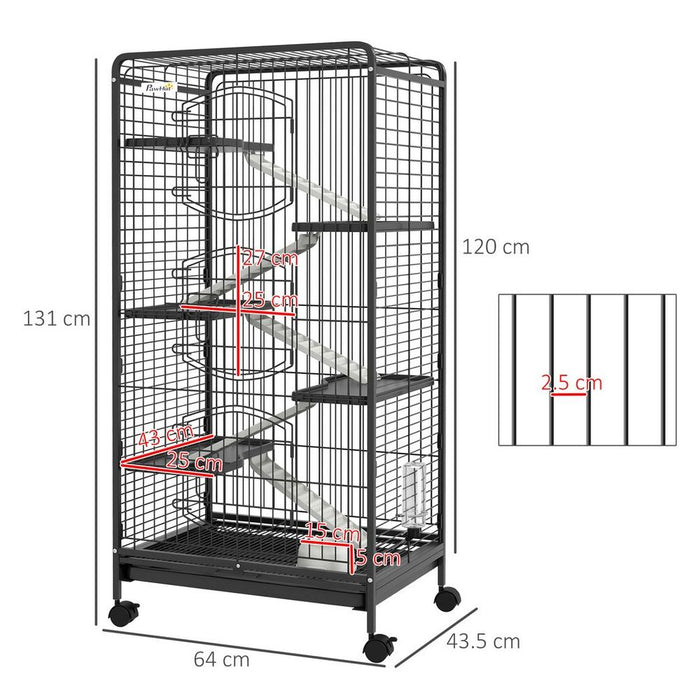 Premium Black 6-Level Small Animal Cage for Rabbits, Minks, Chinchillas