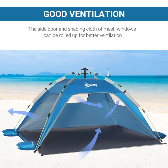 Premium Outsunny 2-Man Pop-up Beach Tent - UV Protection, Windows, Blue