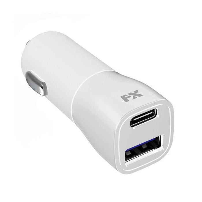 FX Car Fast Charger Dual USB - USB-A PD20W + USB-A QC3.0, White