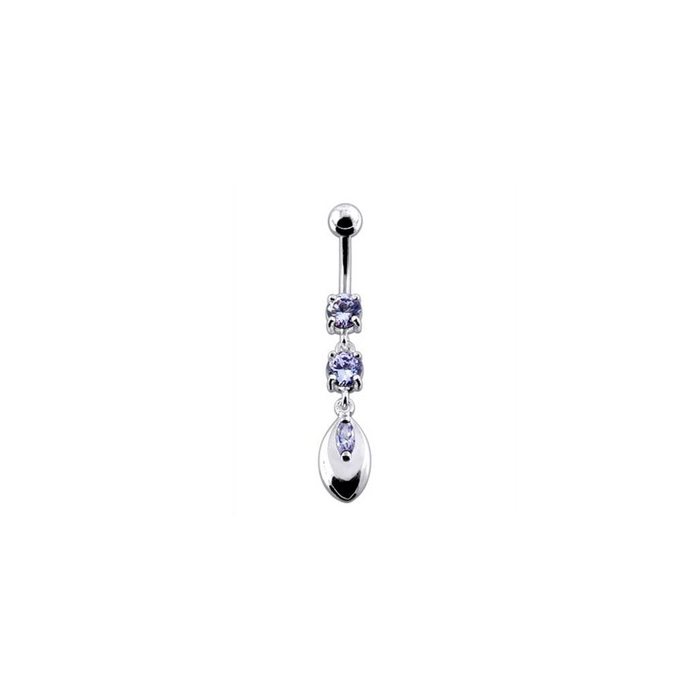 Jeweled Fancy Silver Dangling SS Banana Belly Ring