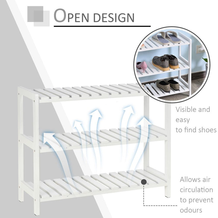 3-Tier Shoe Rack Wood Frame Open Hygienic Storage 57x70cm