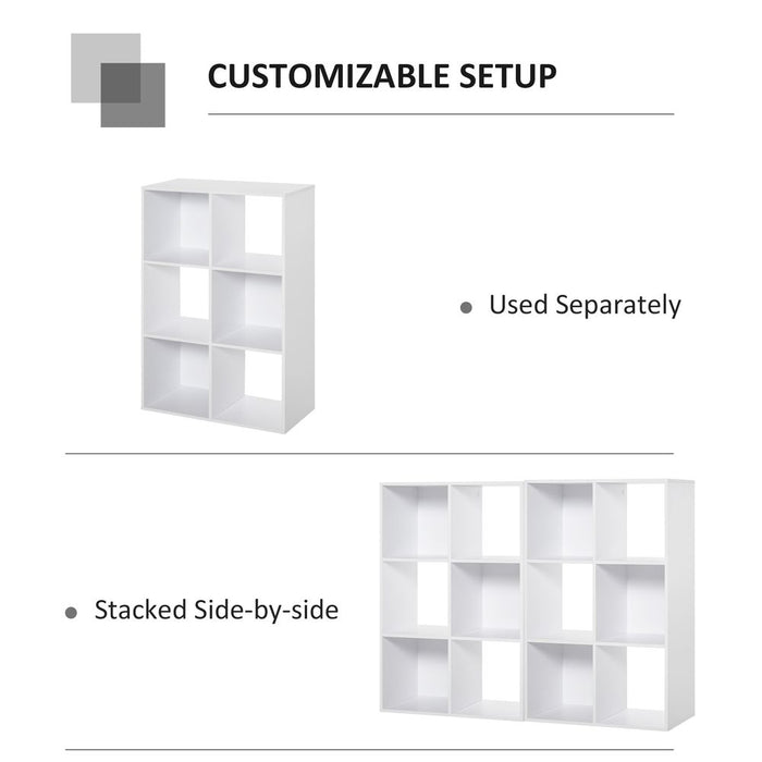 HOMCOM 3-tier 6 Cubes Storage Unit Particle Board Cabinet Bookcase Organiser Home Office Shelves White