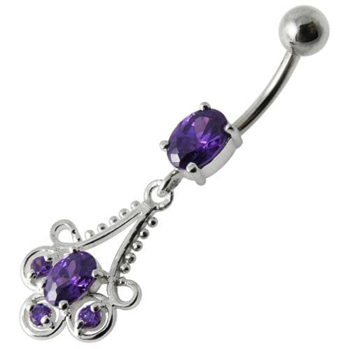 Fancy  Stone Jeweled Dangling  Bar Belly Ring